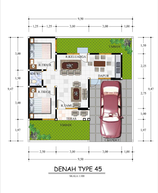 Denah Rumah Minimalis Type 45