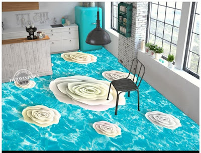 kitchen floor tiles ideas in 3d designs with floral pattern for wonderful interior, turn your kitchen into a dream place