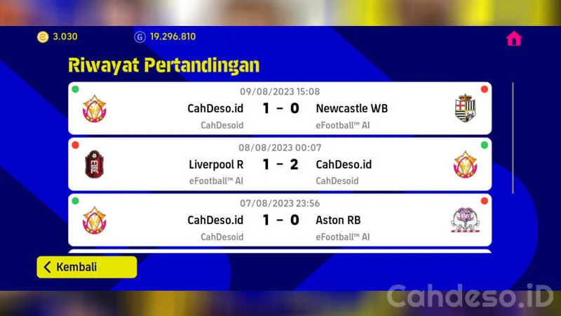Melihat Riwayat Pertandingan Melawan AI di eFootball 2023 Mobile