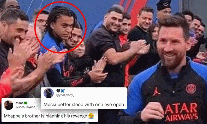 Jealousy: Mbappe's Younger Brother Ethan Looks Unhappy During Guard Of Honour For Messi