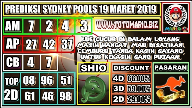 PREDIKSI TOGEL SYDNEY POOLS 19 MARET 2019