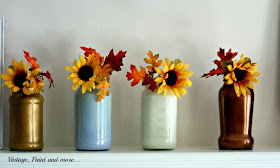 Vintage, Paint and more... mettallic painted glass jars with sunflowers