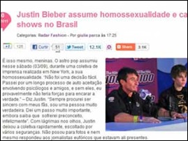 Justin Bieber site Capricho