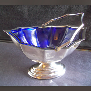 sugar bowl silver plate cobalt blue glass England HD HQ