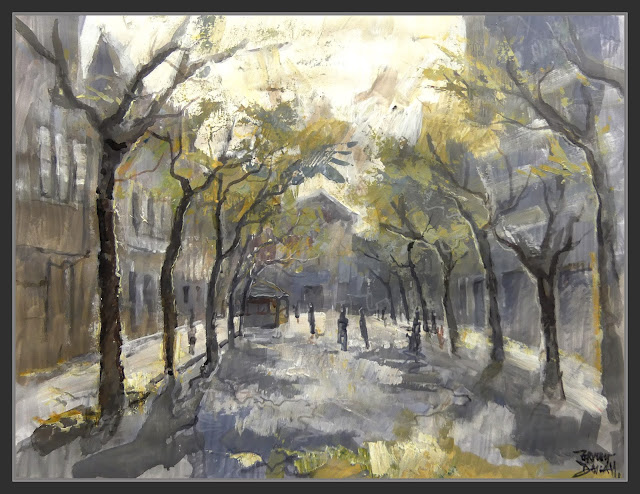 PASSEIG-PERE III-MANRESA-PINTURA-ARBRES-CONSERVATORI-PAISATGES-URBANS-PINTOR-ERNEST DESCALS