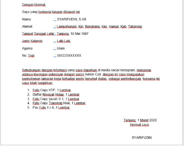 Surat Lamaran Kerja Yang Baik dan Benar Lengkap PDF dan Doc