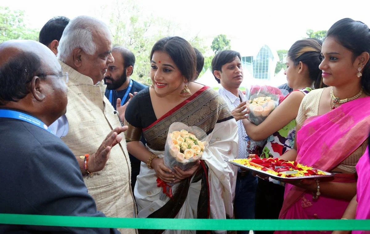 Vidya Balan In White Saree At Silk Mark Expo Launch