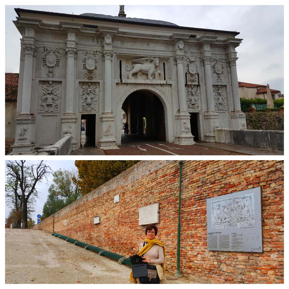 Porta de San Tommaso e muralha romana em Treviso na Itália