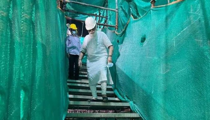 सेंट्रल विस्टा कंस्ट्रक्शन साइट पर पहुंचे PM मोदी, निर्माण कार्य का लिया जायजा - PM Modi arrives at Central Vista construction site, takes stock of construction work