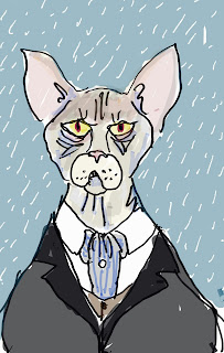 Scrooge, drawn as a hairless cat for this serialized version of A Christmas Carol by David Borden.