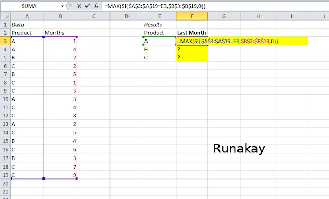 Using the MAX function in Excel