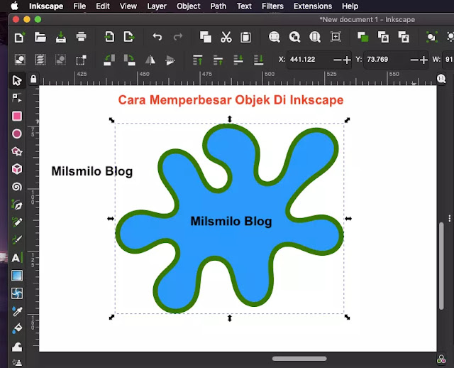 Cara memperbesar objek di inkscape, membesarkan objek, merubah ukuran objek menjadi lebih besar menggunakan inkscape