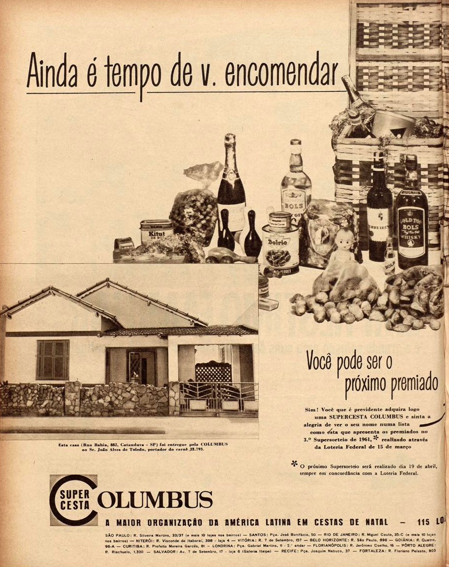 Propaganda antiga veiculada em 1961 promovendo a super cesta da Columbus