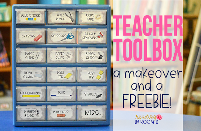 Check out these teacher toolbox makeover!  This post has two editable teacher toolbox labels with clip art and a FREEBIE.  Your school supplies will be so much more organized with this teacher toolbox!