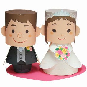 Free Printable Groom and Bride 3D Paper Toys. 