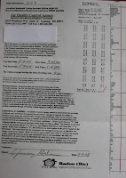 Sample of a tamperproof continuous radon monitoring machine printout to check radon levels for air quality control. 