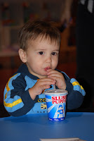 Tyler slurping his slush puppy