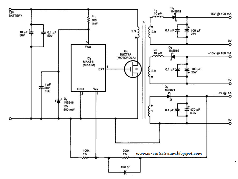 Simple 15V And 5V Car Battery Supply Circuit Diagram