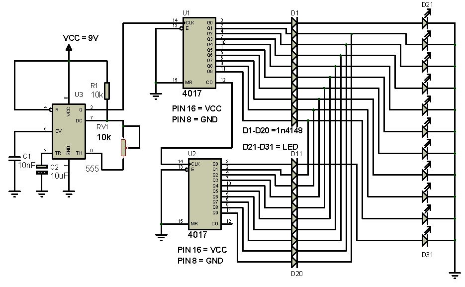 RANGKAIAN RUNNING LED MENGGUNAKAN 2 IC 4017 Syarif Projects RANGKAIAN RUNNING LED MENGGUNAKAN 2 IC 4017 Syarif Projects
