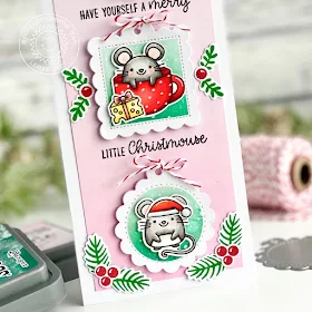 Sunny Studio Stamps: Merry Mice Season's Greetings Scalloped Tag Dies Holiday Card by Leanne West