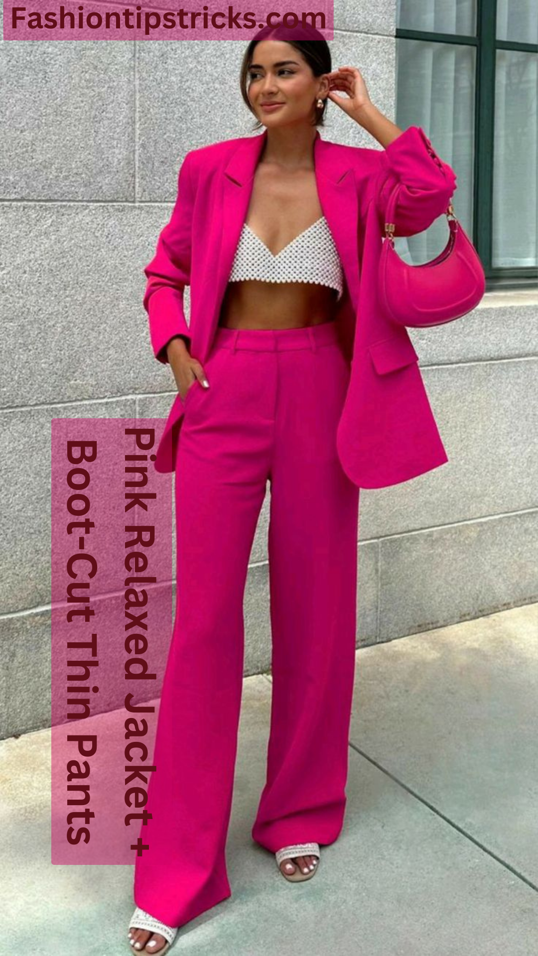 Pink Relaxed Jacket + Boot-Cut Thin Pants