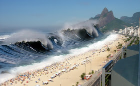 Tsunami imagem, maremoto, onda gigante na praia carioca