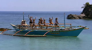 The Gota tribe on a boat to merge with Bikal in episode 8 of Survivor Caramoan