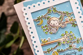 Sunny Studio Stamps: Frilly Frames Love Monkey Birthday Card by Eloise Blue