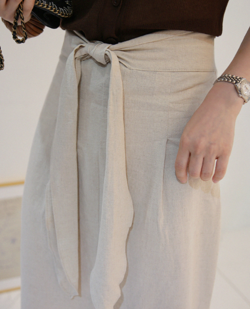  Tie-Waist Front Slit Skirt