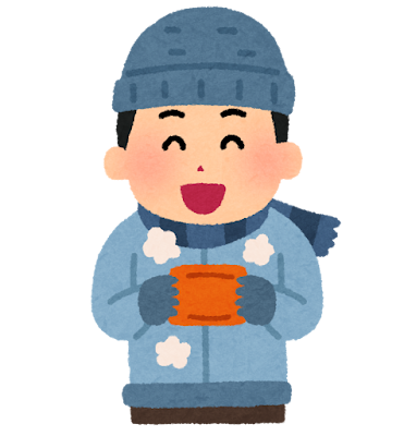 使い捨てのカイロで温まっている男性のイラスト