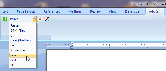 Plugin for Programming Language editing in MS Word