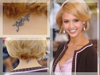 Jessica Alba . Turns out the ladybug tattoo on the back of Jessica's neck