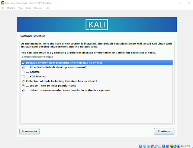 Cara Install Kali Linux di VirtualBox - Software selection