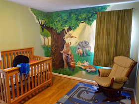 animals playing instruments mural, kids room mural with animals, animal band mural