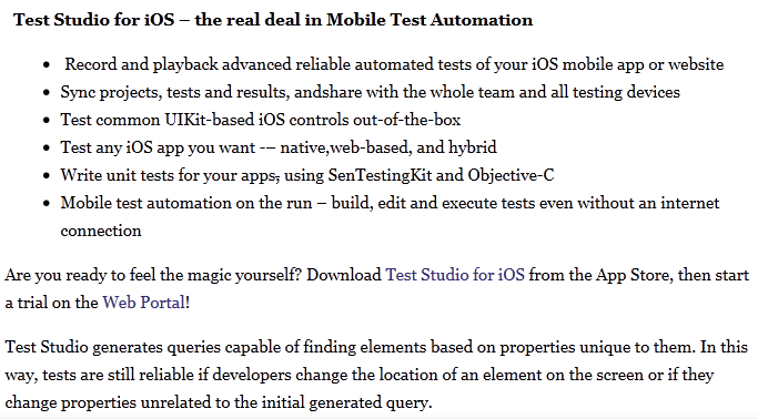 Test Studio for iOS Product Highlights