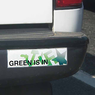 Green Is In bumper sticker with swastica and hammer & sickle