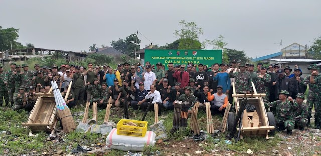 Kodim Depok Bersama DPUPR Bersihkan Situ Pladen