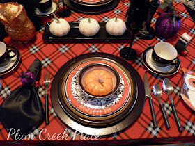 Halloween tablescape, orange, black