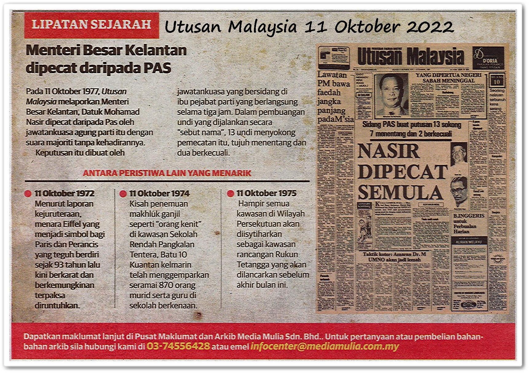 Lipatan sejarah 11 Oktober - Keratan akhbar Utusan Malaysia 11 Oktober 2022