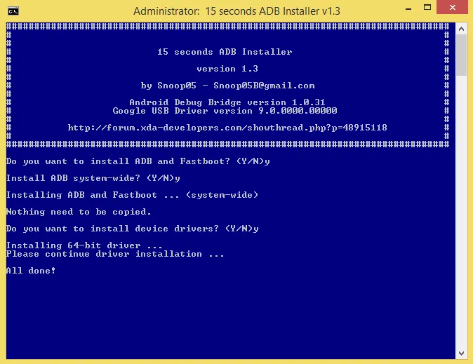 The window that appears when opening an ADB and Fastboot file