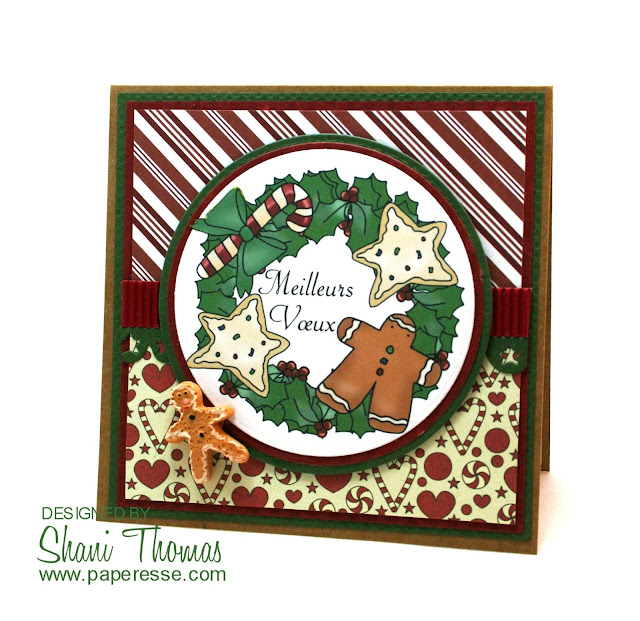 Gingerbread Man and Stars Christmas Wreath card, featuring Digi Web Studio Cheryl Seslar Sweet Wreath topper, by Paperesse.