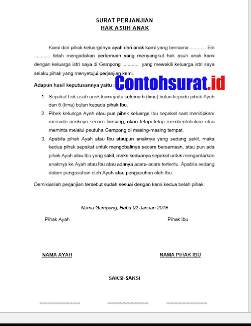 Surat Perjanjian Hak Asuh Anak Yang Baik Contoh Surat