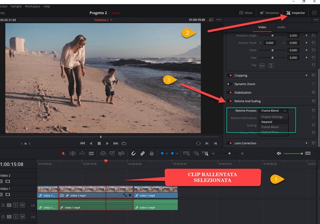 rendere fluido lo slow motion di una clip con davinci resolve