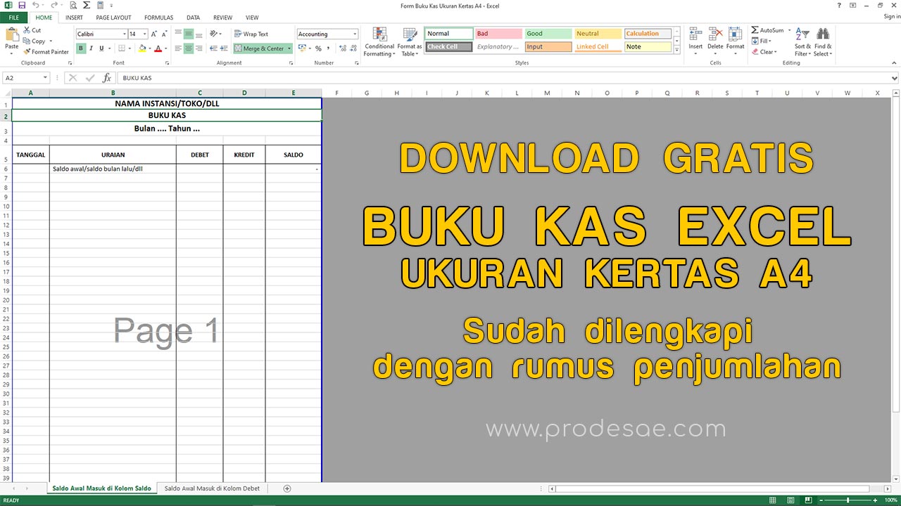 Download Form Buku Kas Excel Otomatis Menjumlah Sendiri