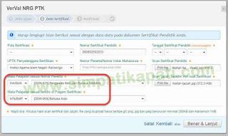 Verval NRG Pilihan Kode Mapel Tidak Sama dengan Sertifikat