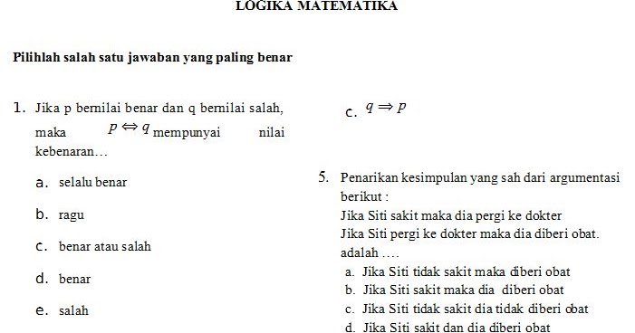 Soal Logika Matematika kelas X  Kita Klik Ya!