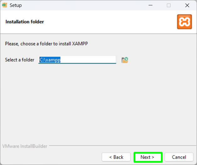 xampp installation select a folder to install xampp