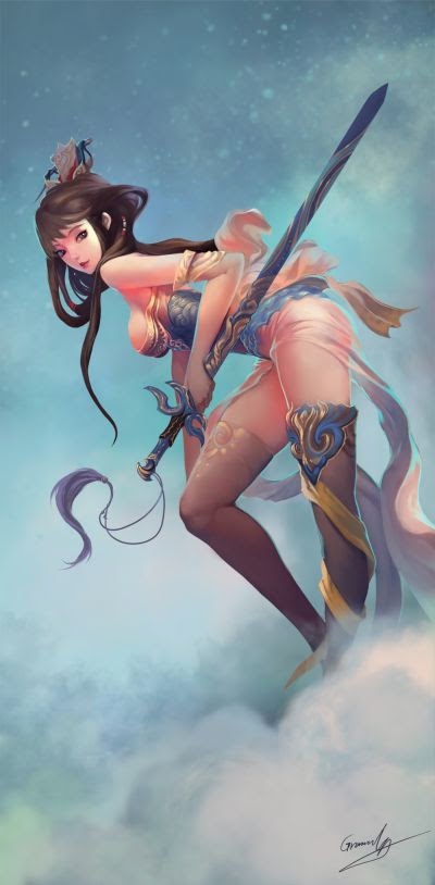 Shengyuan Lee grandialee ilustrações fantasia anime Guerreira chinesa sensual
