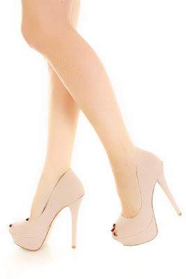 Bone Leather Reptile Textured Print Peep Toe Platform Heels 