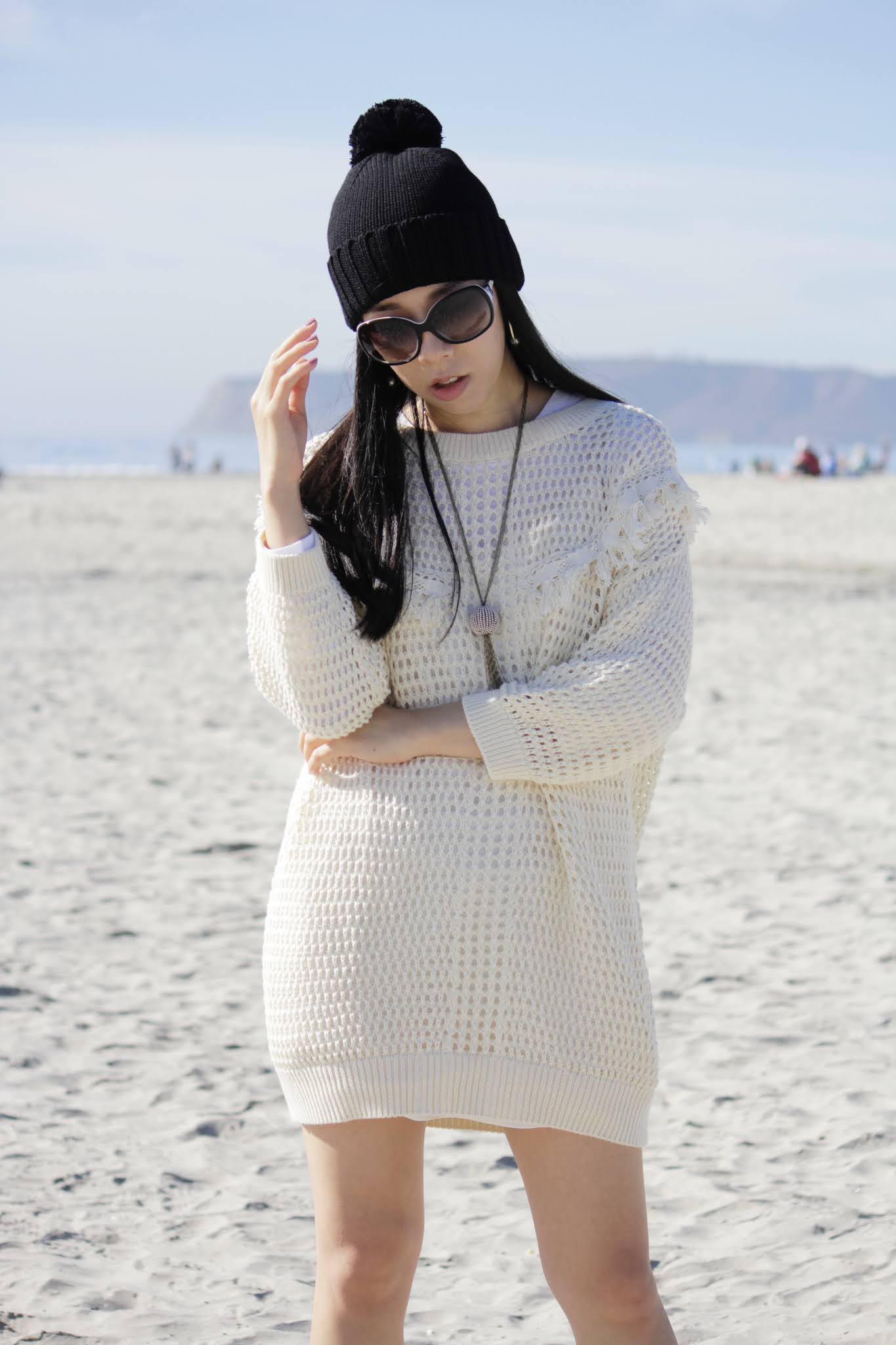 Winter on a Beach in California_Southern California Beaches_Sweater Dress for the Beach_Adrienne Nguyen